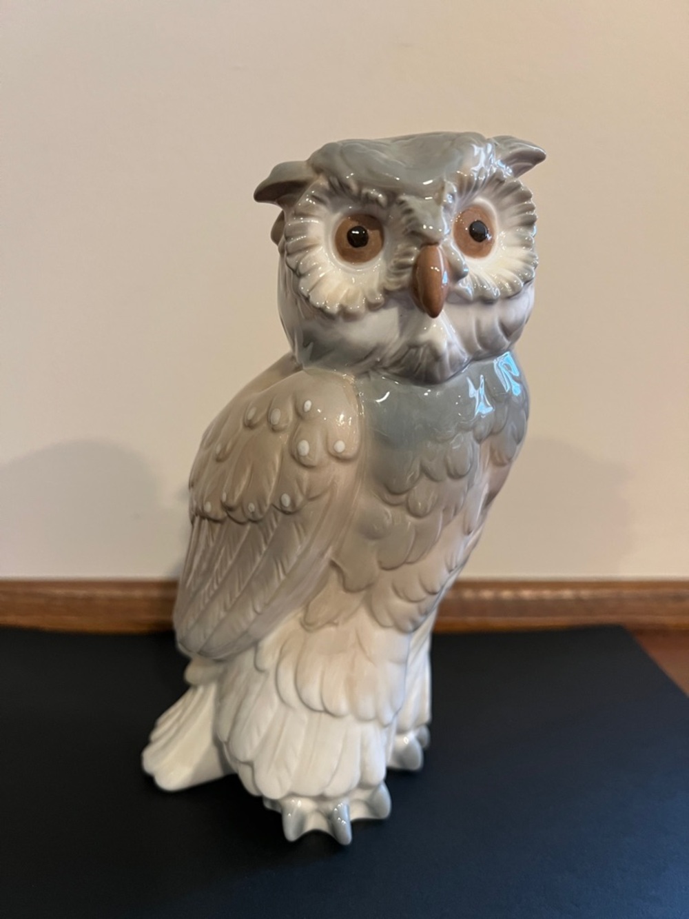 Vintage Owl Figurine - Nao by Lladro - Gray Cream Tan - Like New